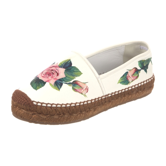 Dolce & Gabbana White and Pink Rose Print Espadrilles - Picture 3 of 7